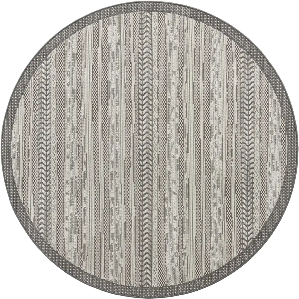 Contemporary outdoor border lines rug - Gray / 6’ 1 x 6’ 1 /