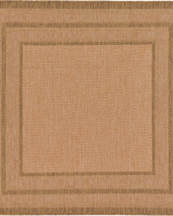 Contemporary outdoor border multi border rug - Tan / 5’ 4 x