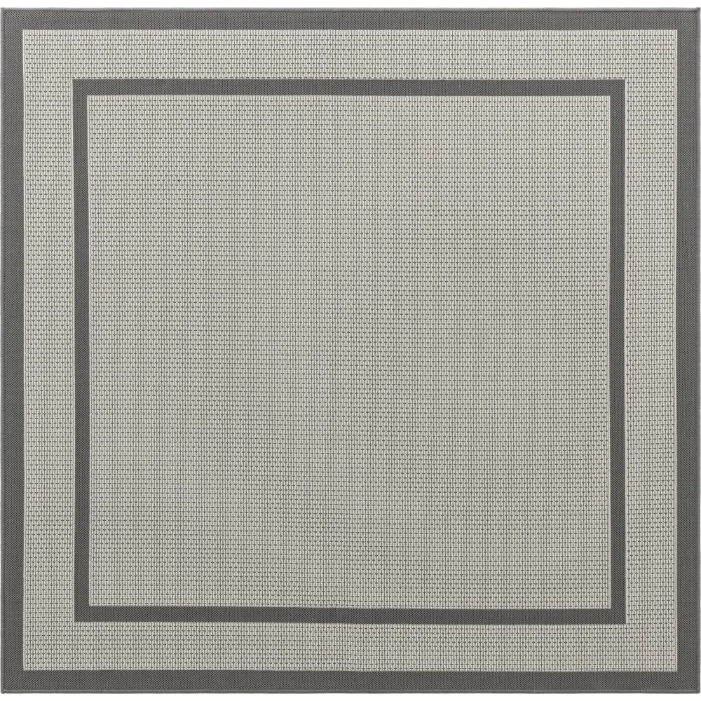 Contemporary outdoor border border rug - Gray / 6’ 1 x 6’ 1