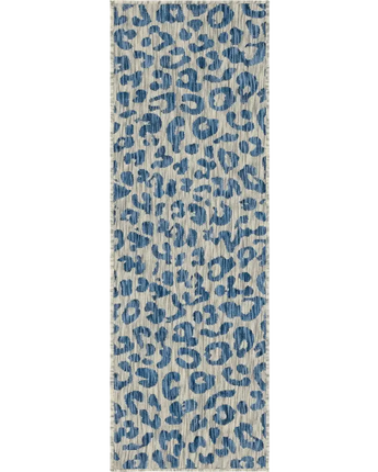 Contemporary outdoor safari leopard rug - Blue / 2’ x 6’ 1 /