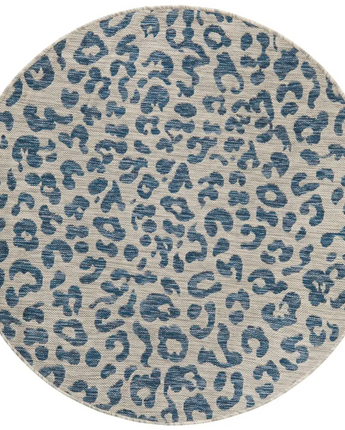 Contemporary outdoor safari leopard rug - Blue / 4’ 1 x 4’ 1