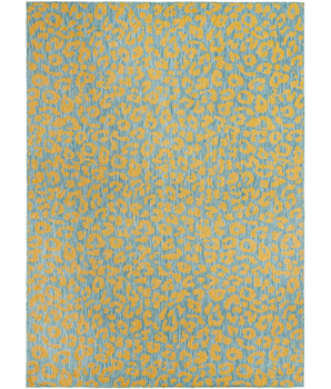 Contemporary outdoor safari leopard rug - Blue Yellow / 10’