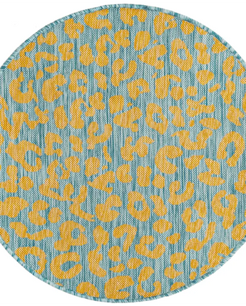 Contemporary outdoor safari leopard rug - Blue Yellow / 3’ x
