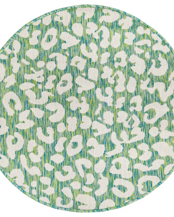 Contemporary outdoor safari leopard rug - Green Blue / 3’ x