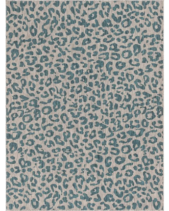 Contemporary outdoor safari leopard rug - Teal / 9’ x 12’ /