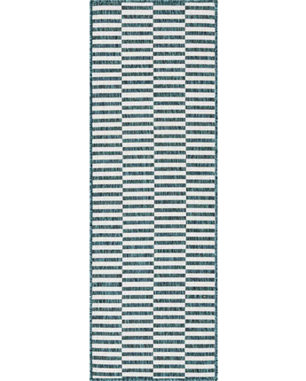Contemporary outdoor striped striped rug - Teal / 2’ x 6’ 1