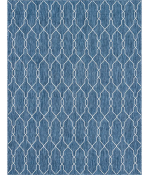 Contemporary outdoor trellis links trellis rug - Blue / 9’ x