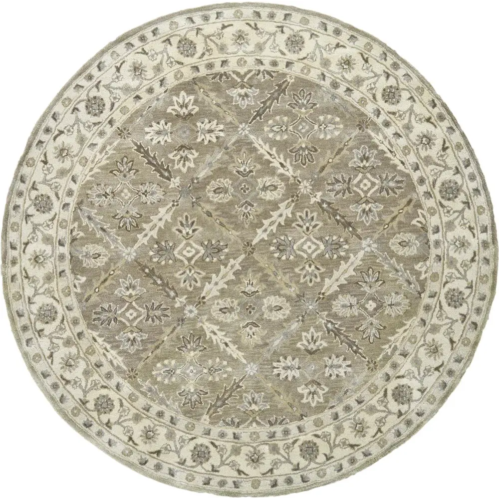 Eaton Floral Diamond Persian Wool - Green / Beige / Round / 