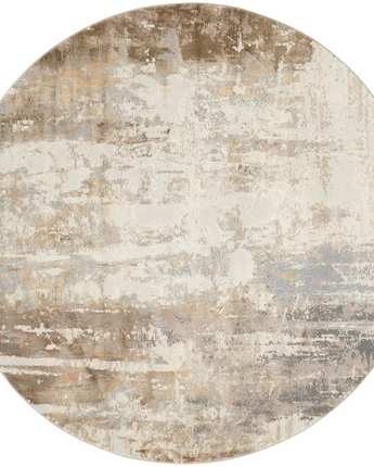Frida Distressed Abstract Watercolor - White / Brown / Round
