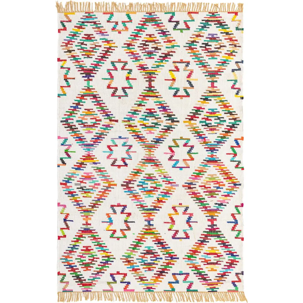 Geometric chindi trellis rug - White / Rectangle / 8x10 -