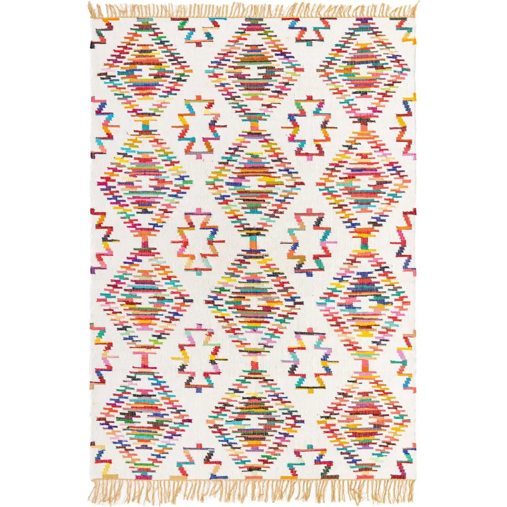 Geometric chindi trellis rug - White / Rectangle / 8x11 -