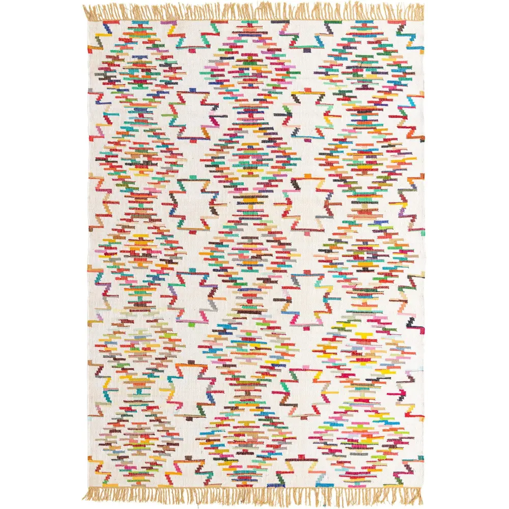 Geometric chindi trellis rug - White / Rectangle / 9x12 -