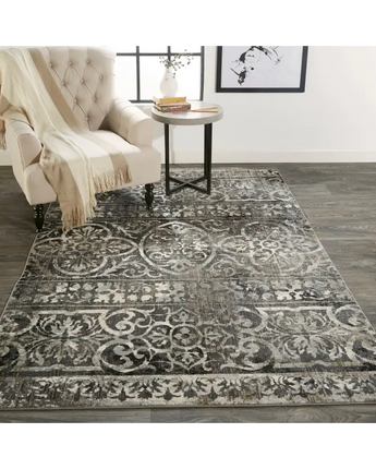 Kano Distressed Geometric Floral Rug - Area Rugs