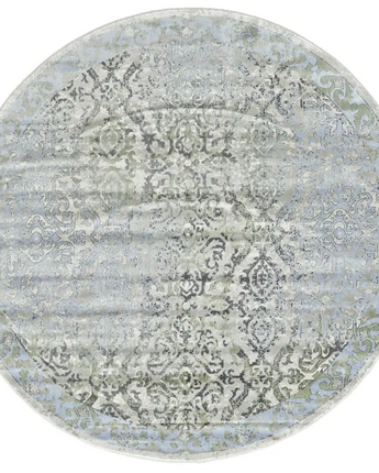 Katari Damask Printed Rug - Blue / Green / Round / 8’ x 8’ 