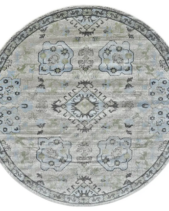 Katari Tribal Medallion - Gray / Blue / Round / 8’ x 8’ 