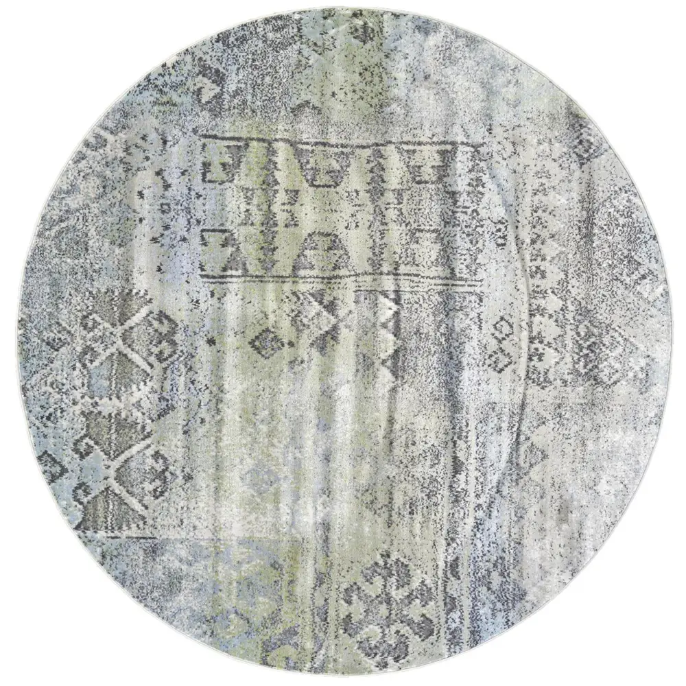 Katari Tribal Printed Rug - Green / Blue / Round / 8’ x 8’ 