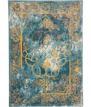 Keats Distressed Medallion Rug - Teal / Yellow / Rectangle /
