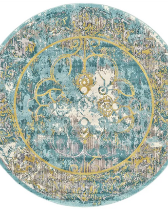 Keats Distressed Medallion Rug - Teal / Yellow / Round / 