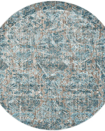 Keats Scroll Print Textured - Blue / Beige / Round / 8’-9 x 