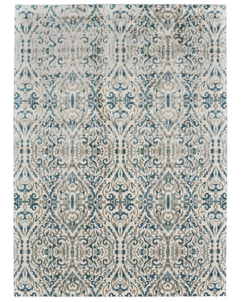 Keats Scroll Print Textured Rug - Teal / White / Rectangle /