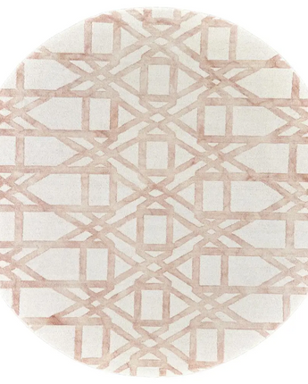 Lorrain Geometric Patterned Wool Rug - Pink / White / Round 