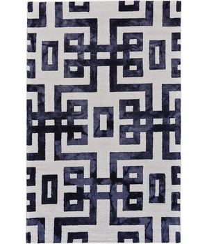 Lorrain Tufted Greek Key Wool Rug - Black / White / 