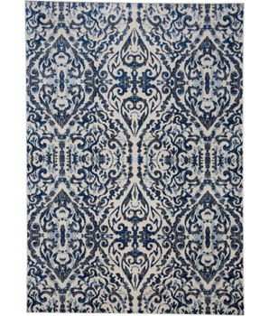 Milton Scroll Print Textured Rug - Blue / White / Rectangle 