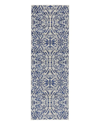 Milton Scroll Print Textured Rug - Blue / White / Runner / 