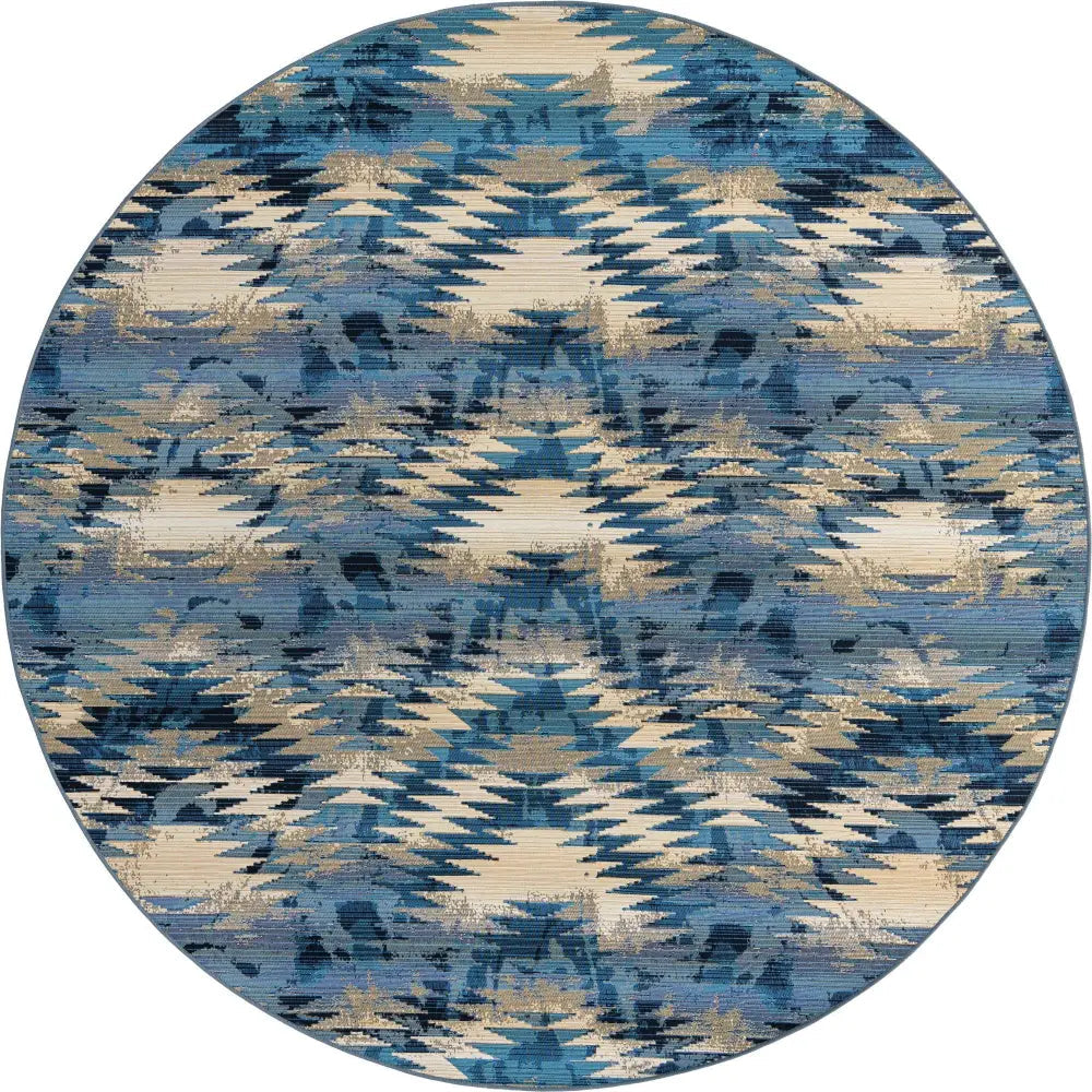 Modern outdoor modern aztec rug - Blue / 8’ x 8’ / Round -