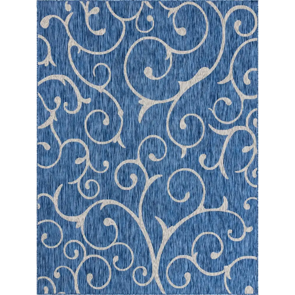 Modern outdoor botanical curl rug - Blue / 9’ x 12’ /