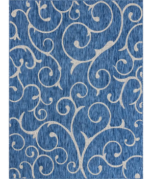 Modern outdoor botanical curl rug - Blue / 9’ x 12’ /