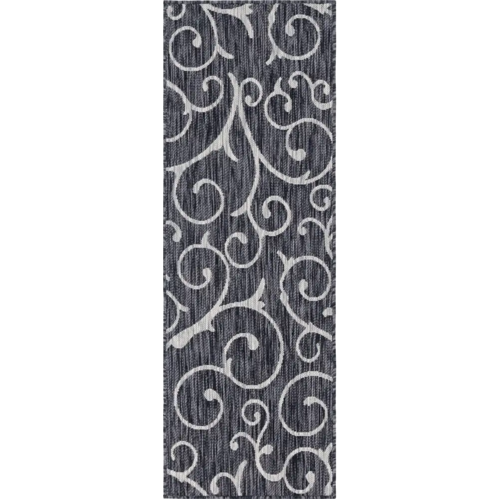 Modern outdoor botanical curl rug - Charcoal Gray / 2’ x 6’