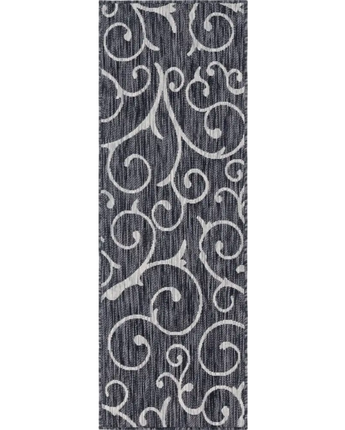 Modern outdoor botanical curl rug - Charcoal Gray / 2’ x 6’