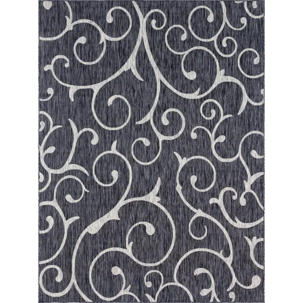 Modern outdoor botanical curl rug - Charcoal Gray / 9’ x 12’