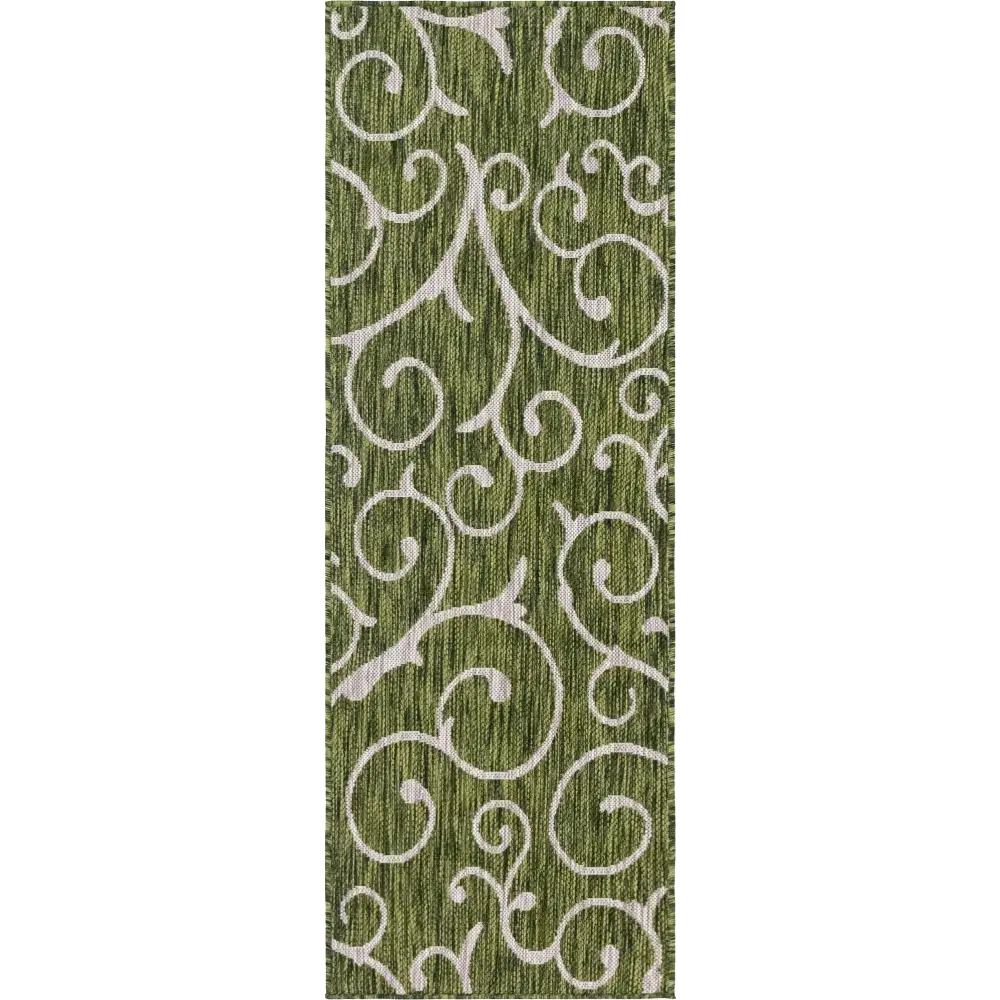Modern outdoor botanical curl rug - Green / 2’ x 6’ 1 /