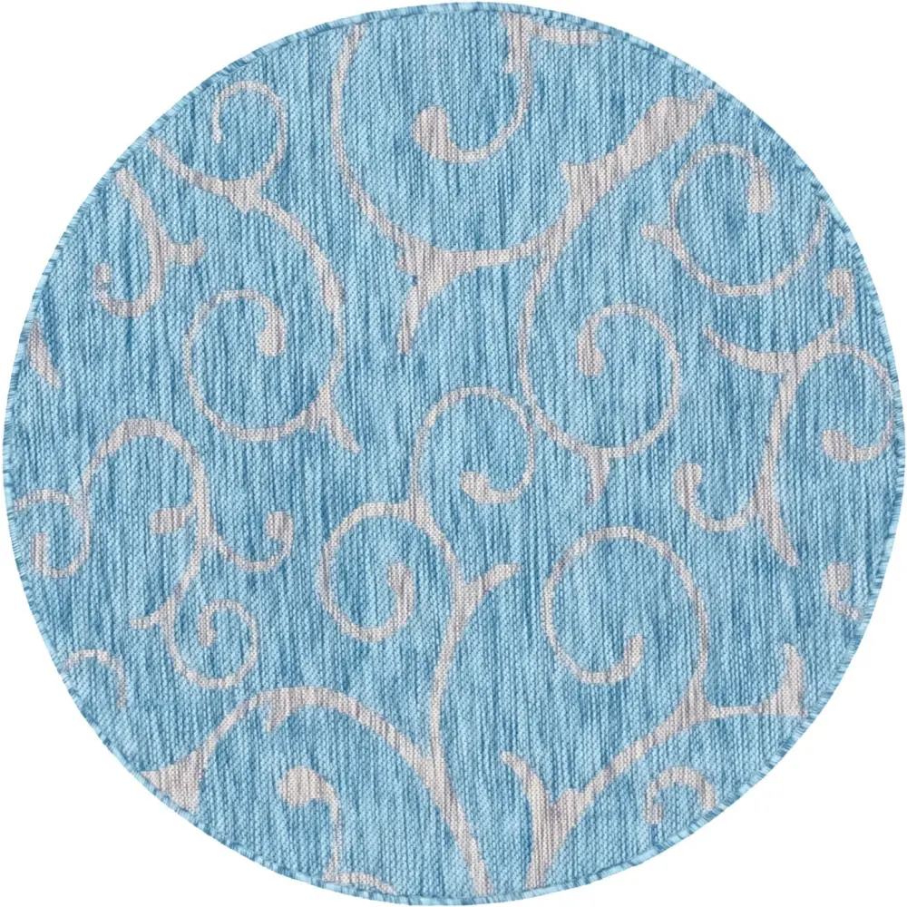 Modern outdoor botanical curl rug - Light Aqua / 4’ 1 x 4’ 1