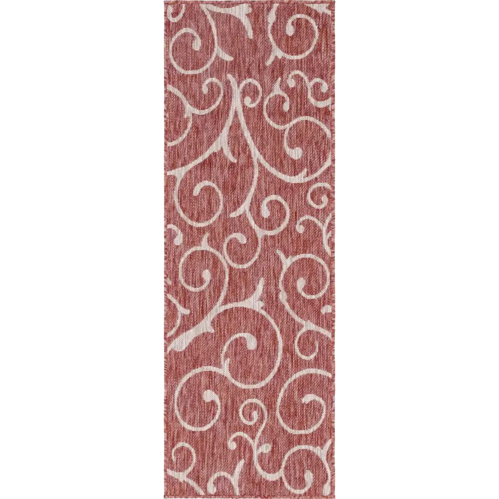 Modern outdoor botanical curl rug - Rust Red / 2’ x 6’ 1 /