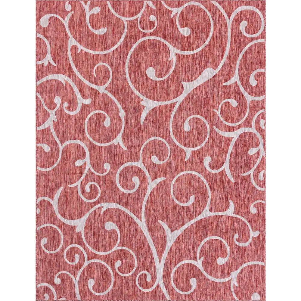Modern outdoor botanical curl rug - Rust Red / 9’ x 12’ /
