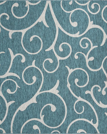Modern outdoor botanical curl rug - Teal / 10’ 8 x 10’ 8 /