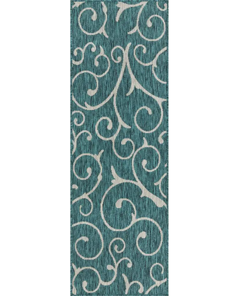 Modern outdoor botanical curl rug - Teal / 2’ x 6’ 1 /