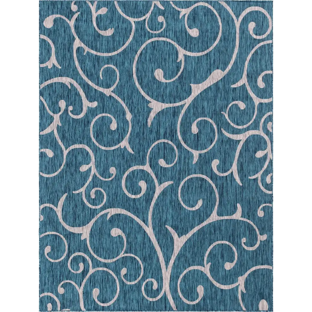 Modern outdoor botanical curl rug - Teal / 9’ x 12’ /
