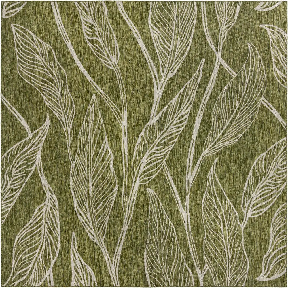 Modern outdoor botanical leaf rug - Green / 10’ 8 x 10’ 8 /