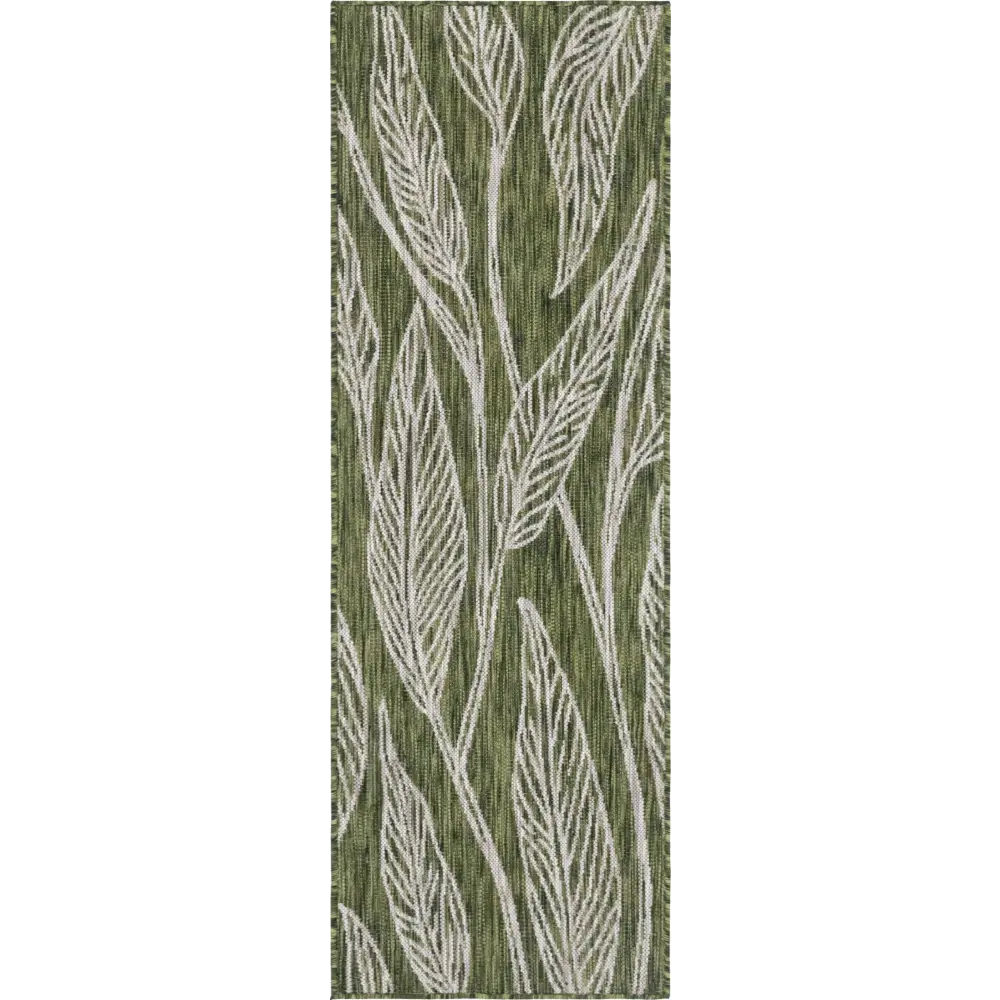 Modern outdoor botanical leaf rug - Green / 2’ x 6’ 1 /