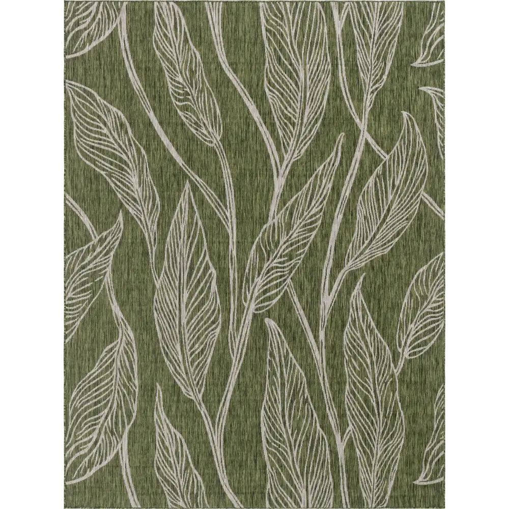 Modern outdoor botanical leaf rug - Green / 9’ x 12’ /
