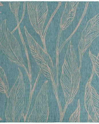 Modern outdoor botanical leaf rug - Light Aqua / 10’ 8 x 10’