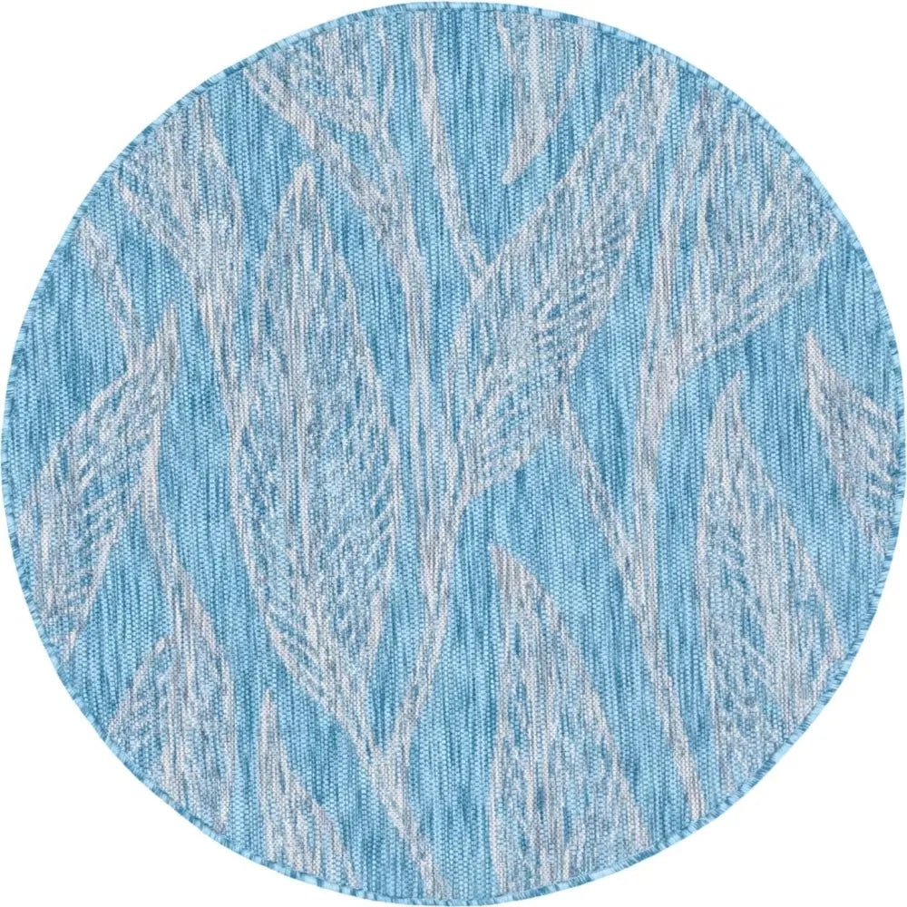 Modern outdoor botanical leaf rug - Light Aqua / 4’ 1 x 4’ 1