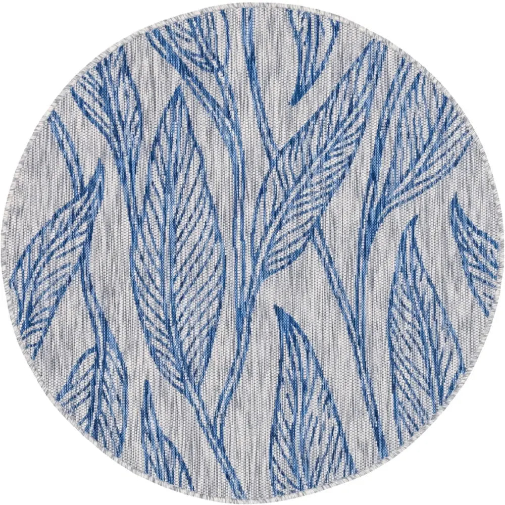 Modern outdoor botanical leaf rug - Light Gray / 4’ 1 x 4’ 1