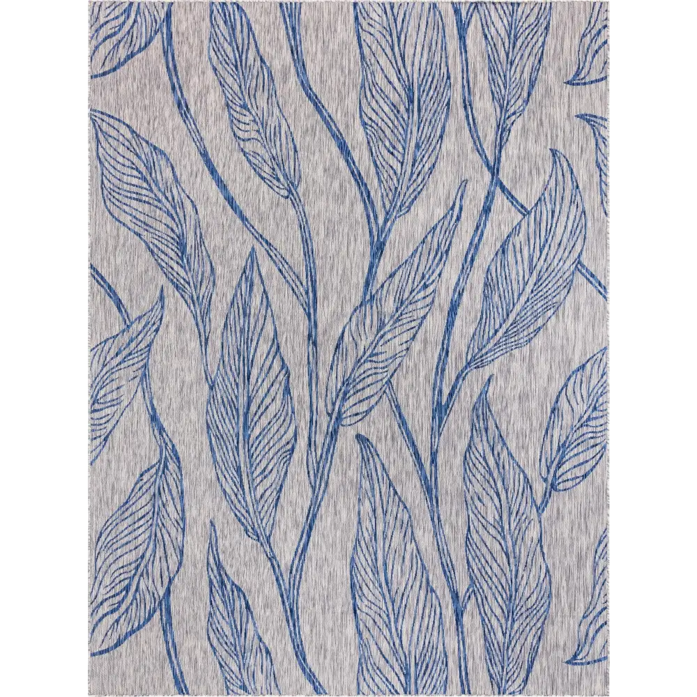 Modern outdoor botanical leaf rug - Light Gray / 9’ x 12’ /