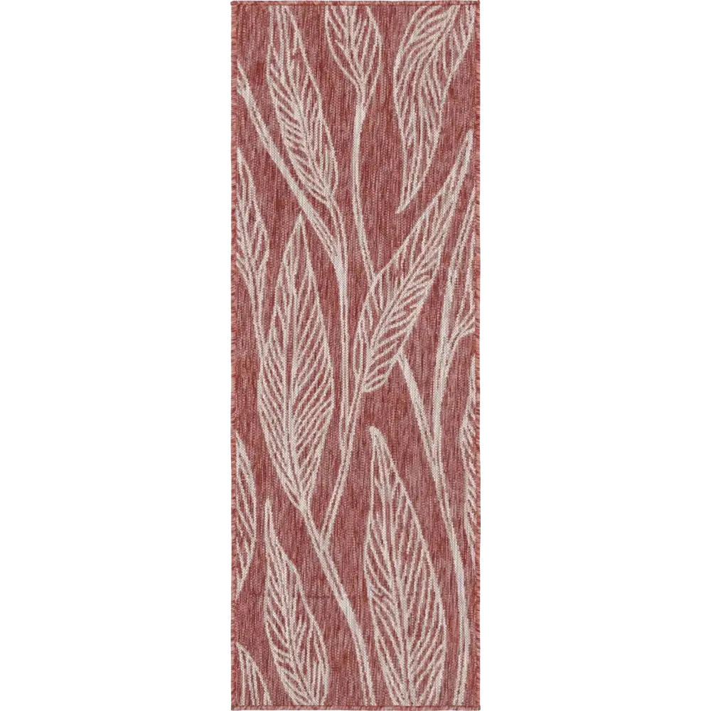 Modern outdoor botanical leaf rug - Rust Red / 2’ x 6’ 1 /