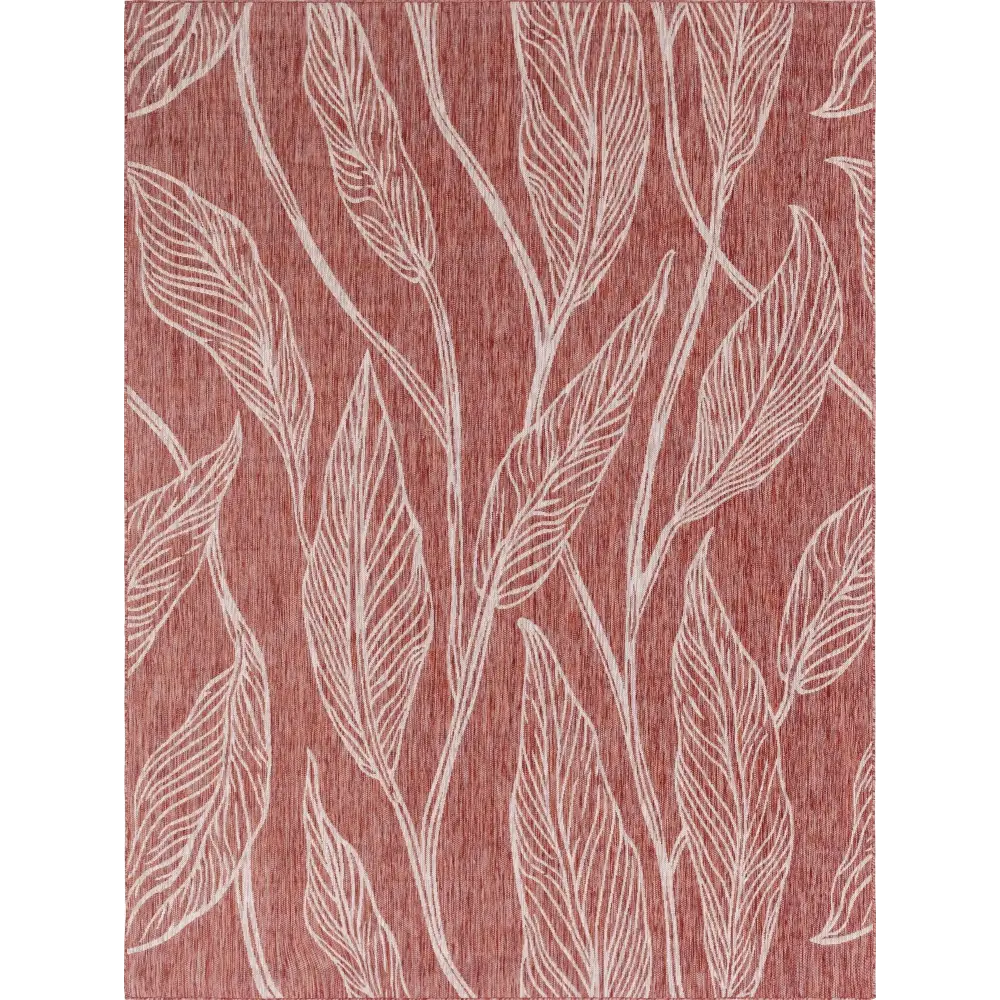Modern outdoor botanical leaf rug - Rust Red / 9’ x 12’ /